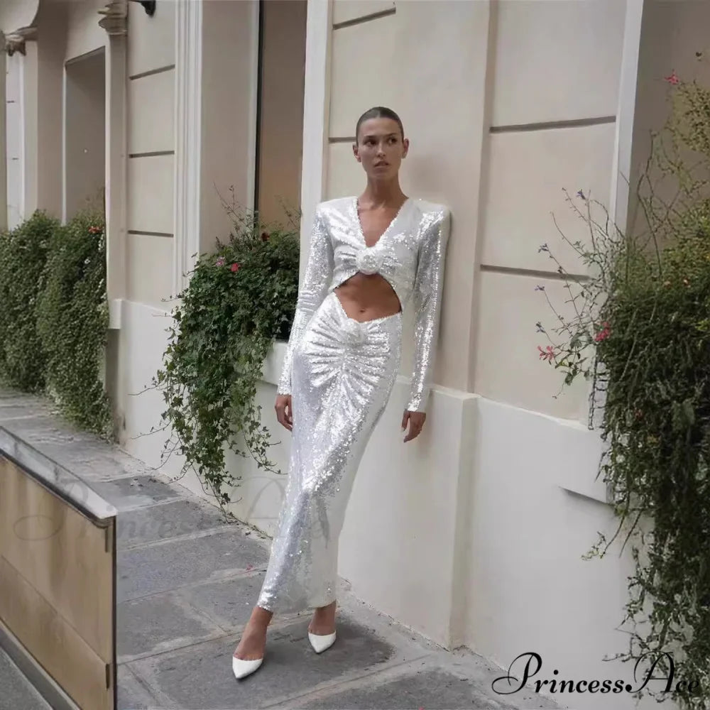 Empty Out Sparkling Low-Cut Maxi Prom Dress