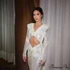 Empty Out Sparkling Low-Cut Maxi Prom Dress