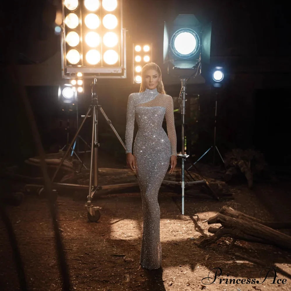 Empty Sparkling Open-Backed Trim Fit Prom Dress