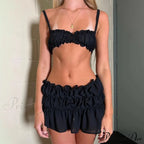Enchanting 2 Piece Skirts Ensembles Frills Spaghetti Strap Cami Crop Tops + Ruched Mini Pencil Skirt Women Y2K Vintage Streetwear