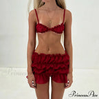 Enchanting 2 Piece Skirts Ensembles Frills Spaghetti Strap Cami Crop Tops + Ruched Mini Pencil Skirt Women Y2K Vintage Streetwear