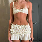 Enchanting 2 Piece Skirts Ensembles Frills Spaghetti Strap Cami Crop Tops + Ruched Mini Pencil Skirt Women Y2K Vintage Streetwear