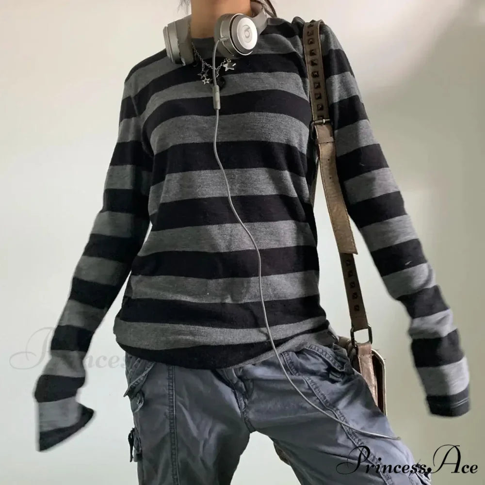 Enchanting Edgy Knit Oversized Banded Long Sleeve Crewneck Knit Top