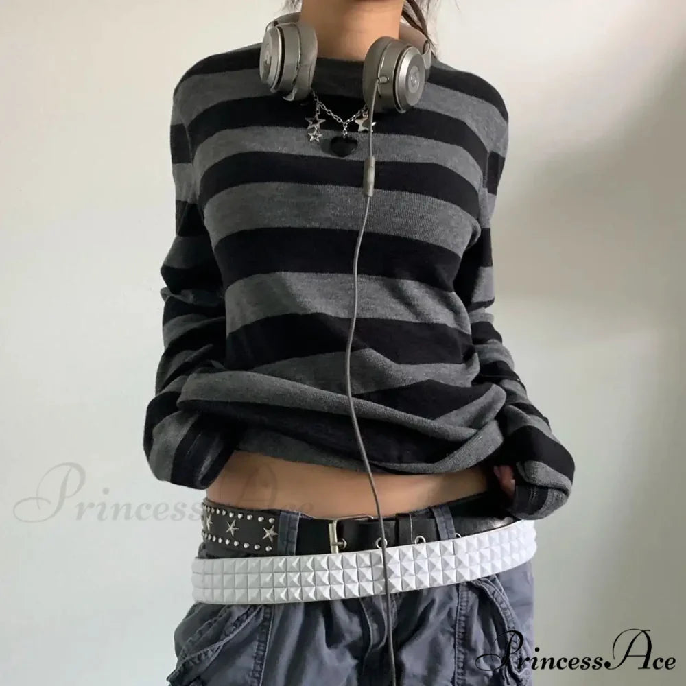 Enchanting Edgy Knit Oversized Banded Long Sleeve Crewneck Knit Top