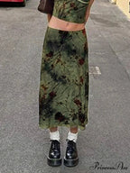 Enchantingcore Grunge Floral Printed Midi Skirt Y2K Retro Skirt
