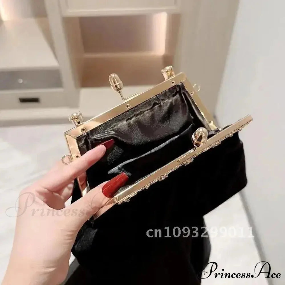 Enigmatic Ebony Velvet Evening Celebration Wedding Clutch Bag