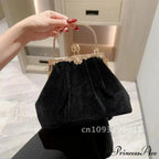 Enigmatic Ebony Velvet Evening Celebration Wedding Clutch Bag
