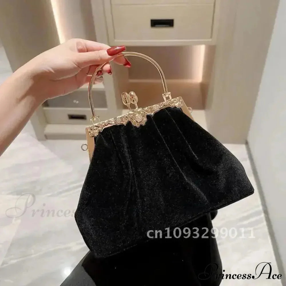 Enigmatic Ebony Velvet Evening Celebration Wedding Clutch Bag