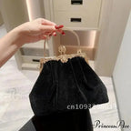 Enigmatic Ebony Velvet Evening Celebration Wedding Clutch Bag