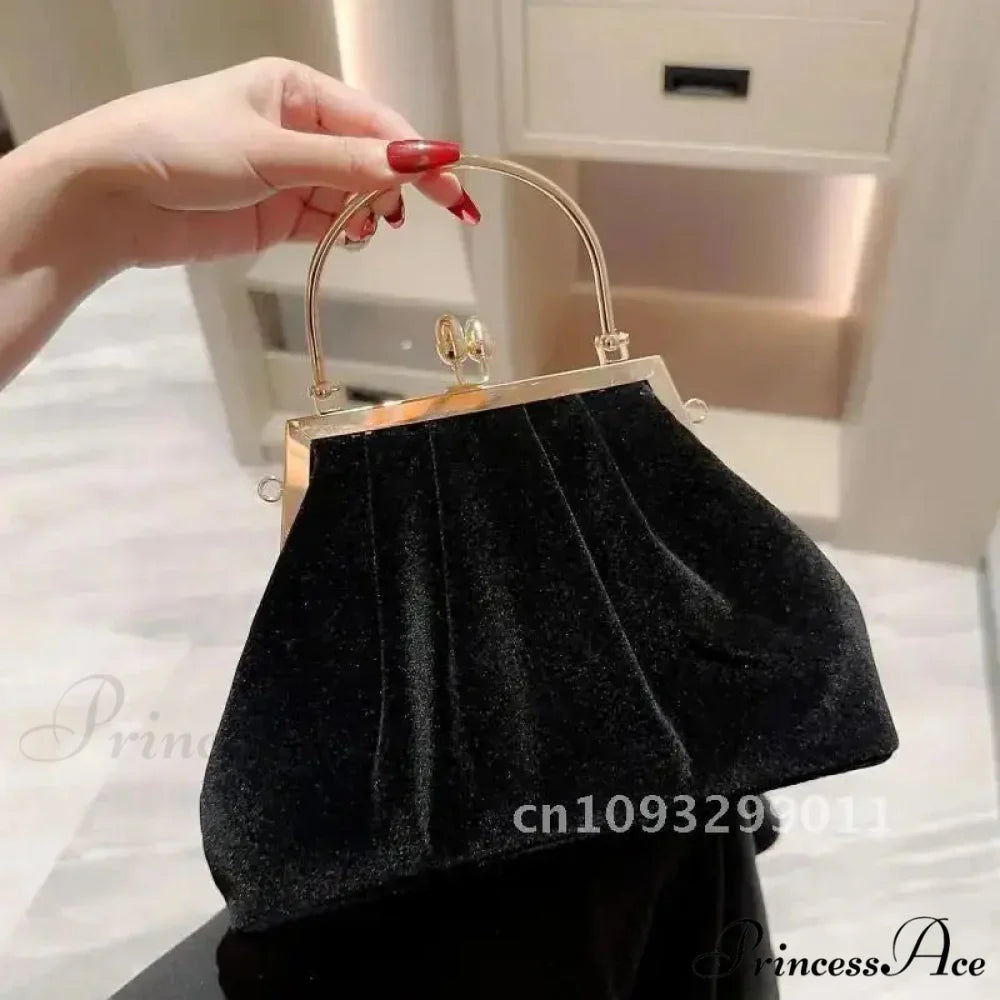 Enigmatic Ebony Velvet Evening Celebration Wedding Clutch Bag
