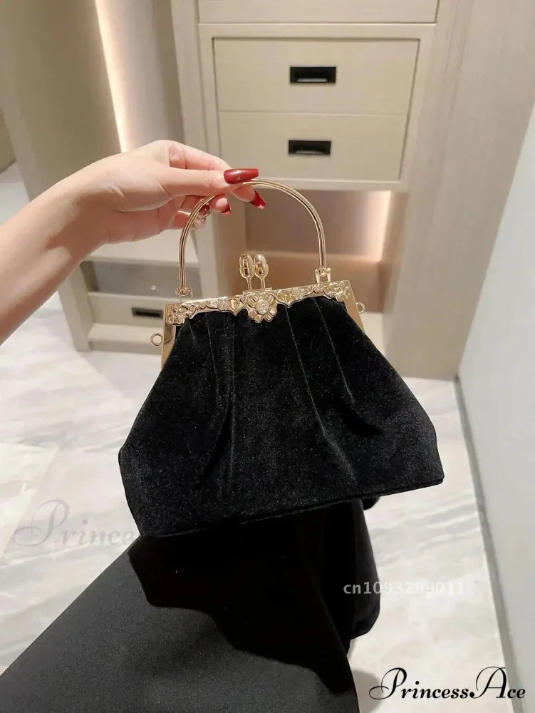 Enigmatic Ebony Velvet Evening Celebration Wedding Clutch Bag