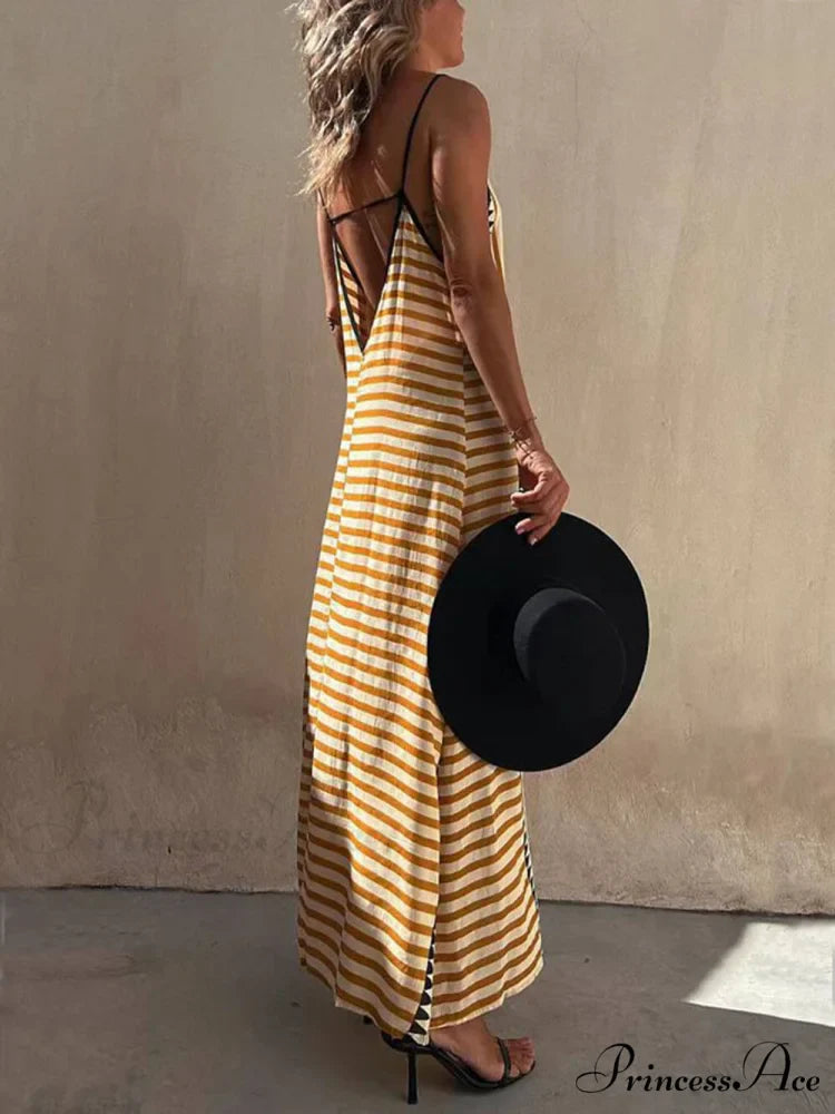 Ethnic Print Backless Charming A-line Maxi Dress