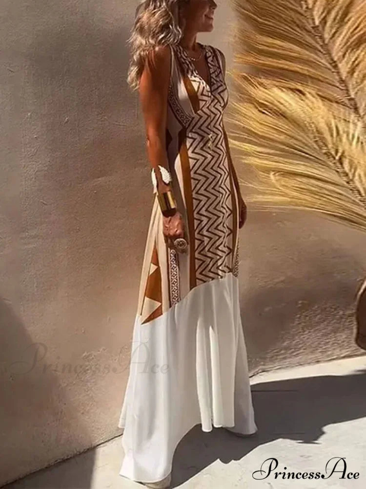 Ethnic Print Patchwork Charming A-line Maxi Dress