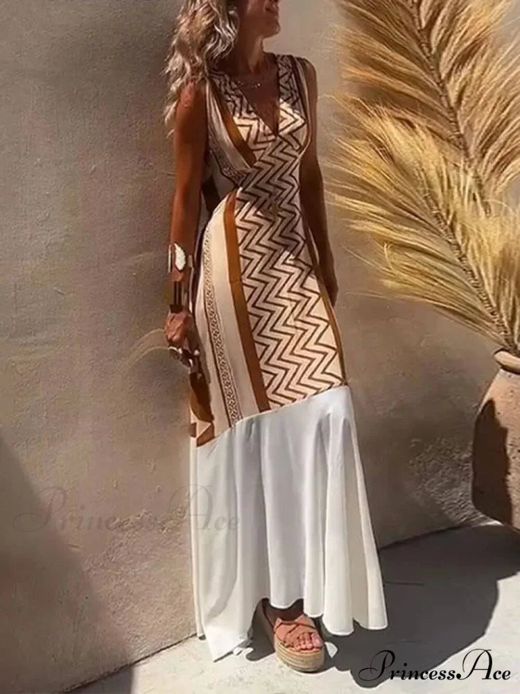 Ethnic Print Patchwork Charming A-line Maxi Dress