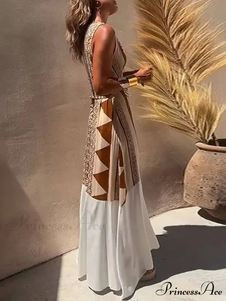 Ethnic Print Patchwork Charming A-line Maxi Dress