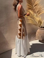 Ethnic Print Patchwork Charming A-line Maxi Dress