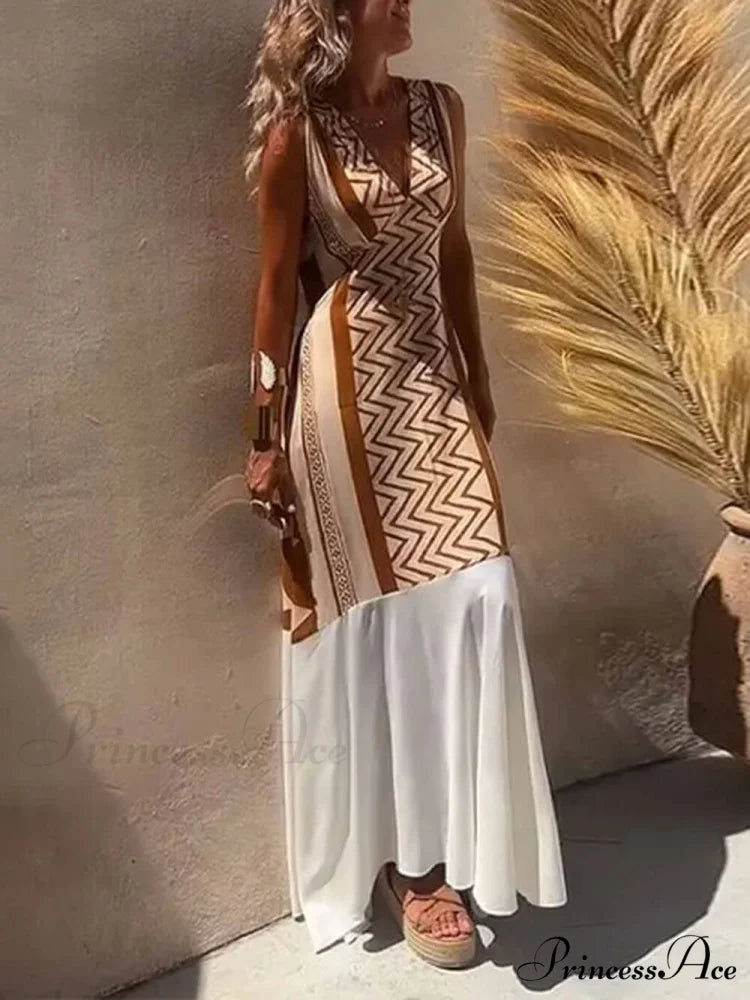 Ethnic Print Patchwork Charming A-line Maxi Dress