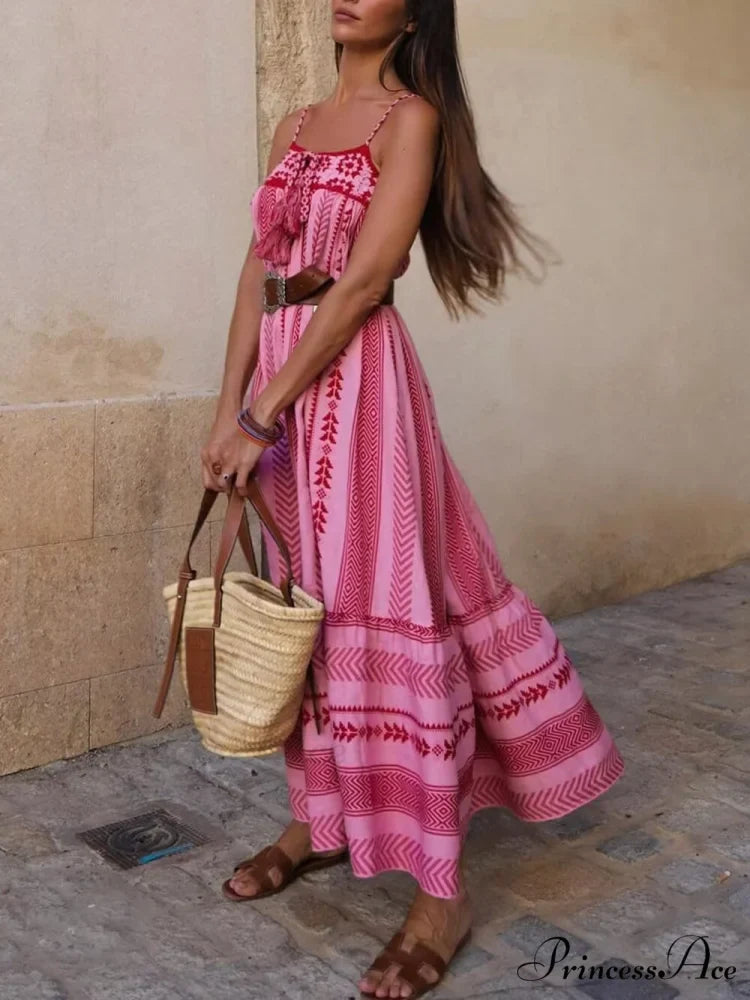 Ethnic Style Crochet Patchwork Graceful Knitted Slip Maxi Dress