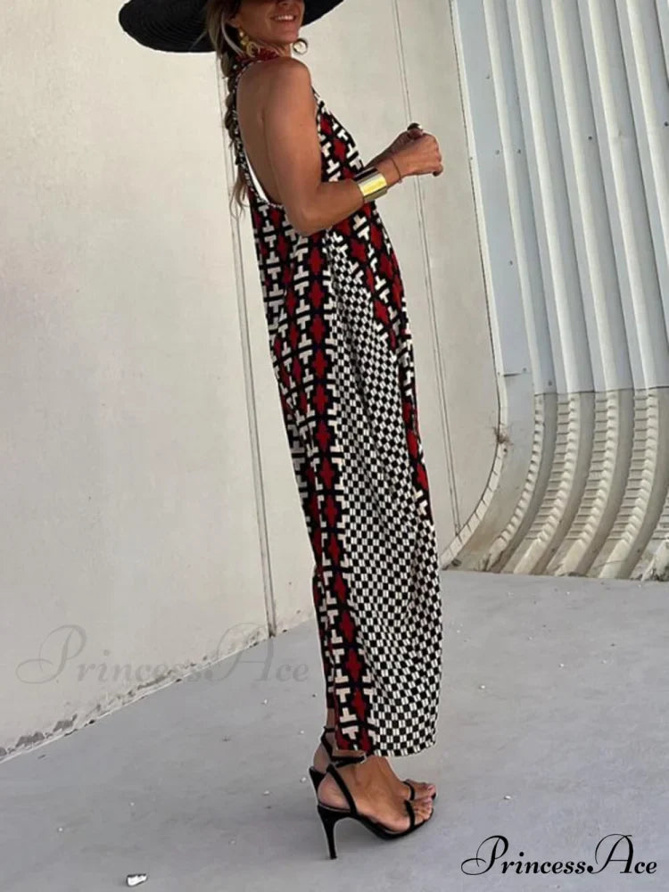 Ethnic Unique Print Lantern Graceful Cut Tank Maxi Dress