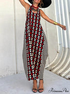 Ethnic Unique Print Lantern Graceful Cut Tank Maxi Dress