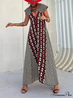 Ethnic Unique Print Ruffle Graceful Sleeve A-line Maxi Dress