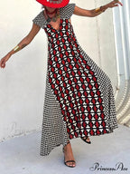 Ethnic Unique Print Ruffle Graceful Sleeve A-line Maxi Dress