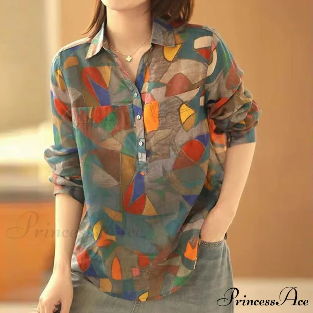Ethnic Vintage Style Print Casual Blouses