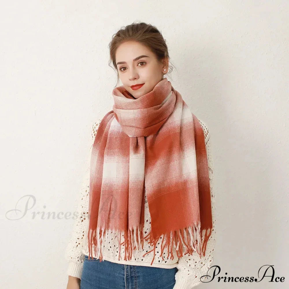 Europe Gradient Plaid Acrylic Cashmere Long Muffler Scarf