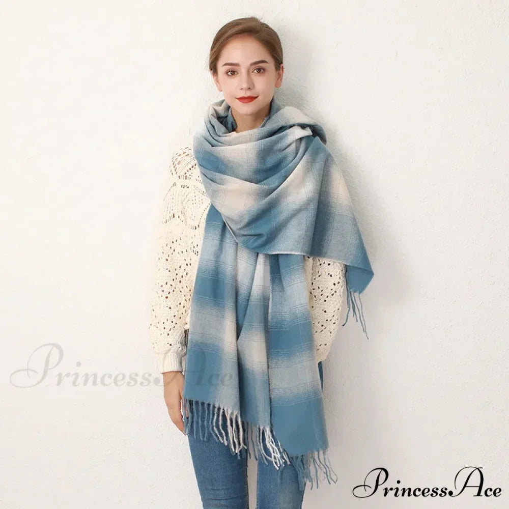 Europe Gradient Plaid Acrylic Cashmere Long Muffler Scarf