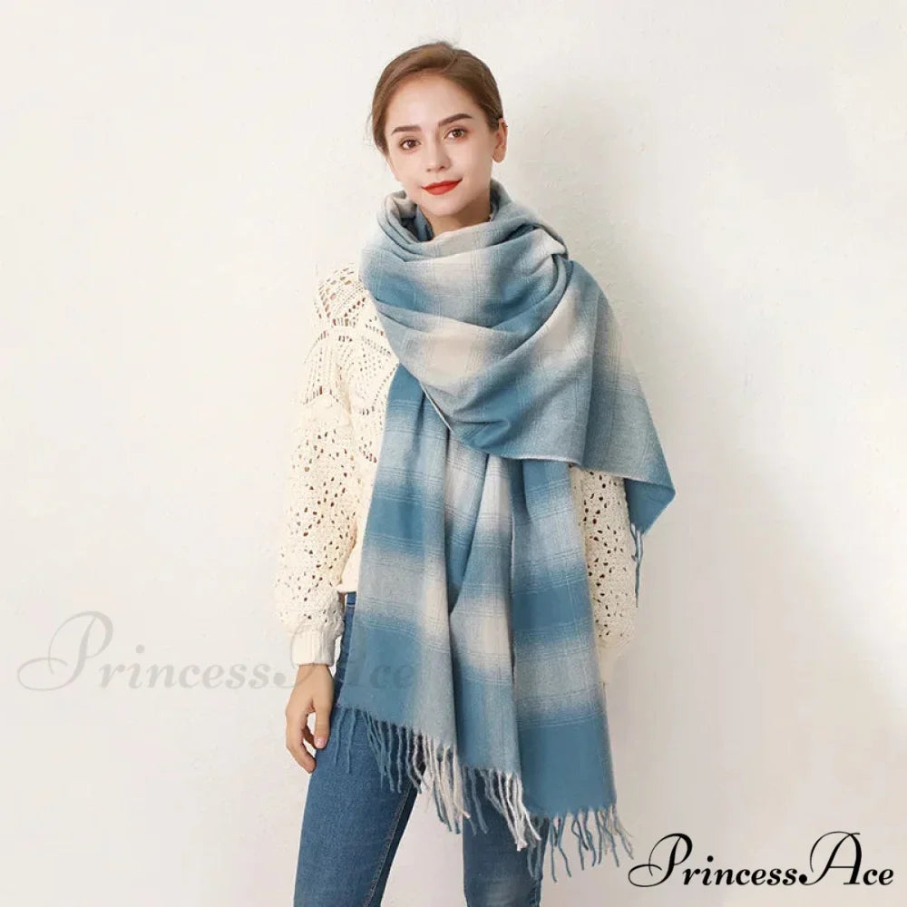 Europe Gradient Plaid Acrylic Cashmere Long Muffler Scarf