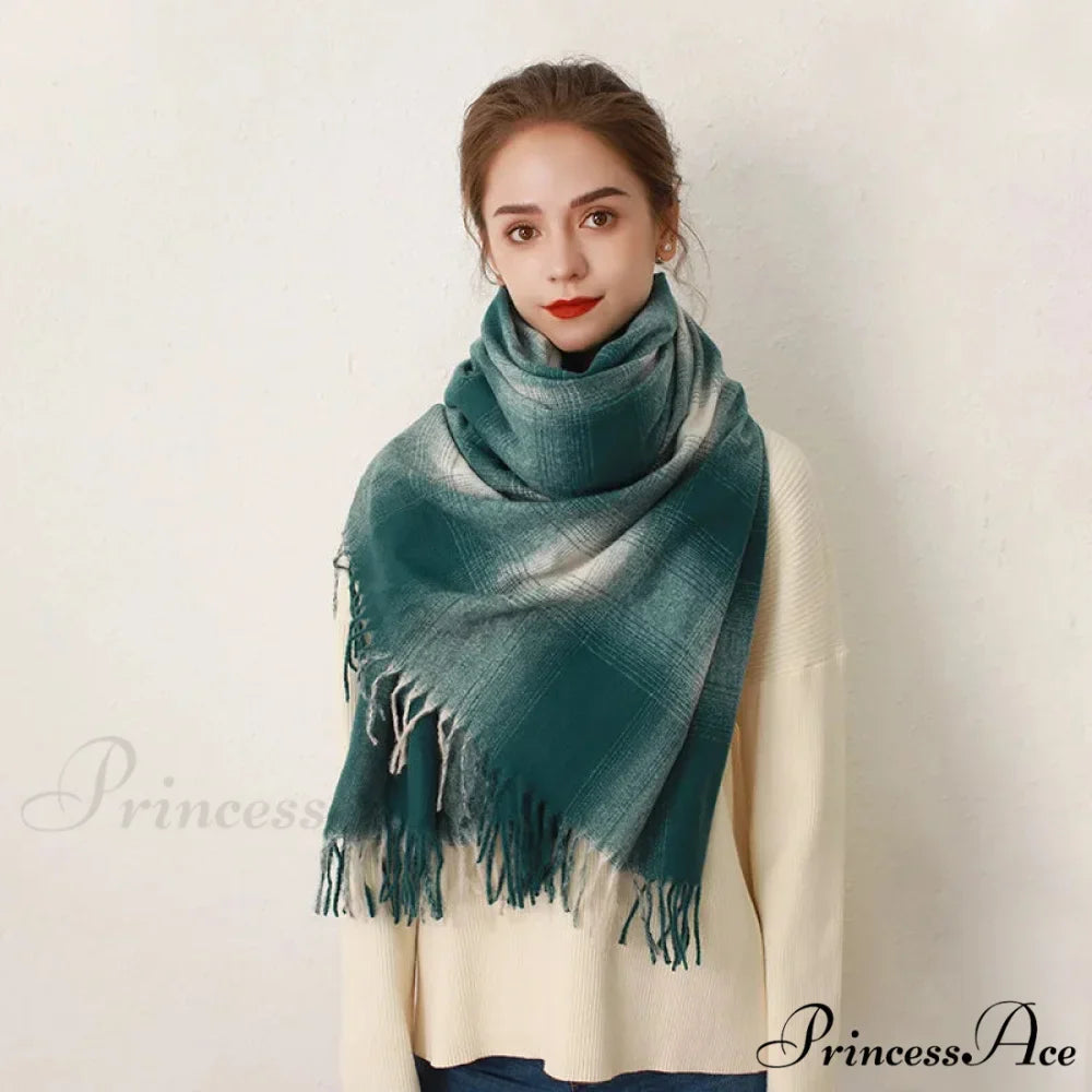 Europe Gradient Plaid Acrylic Cashmere Long Muffler Scarf