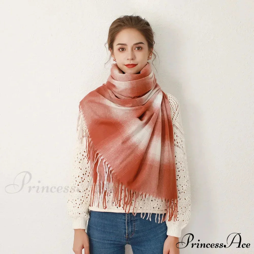 Europe Gradient Plaid Acrylic Cashmere Long Muffler Scarf