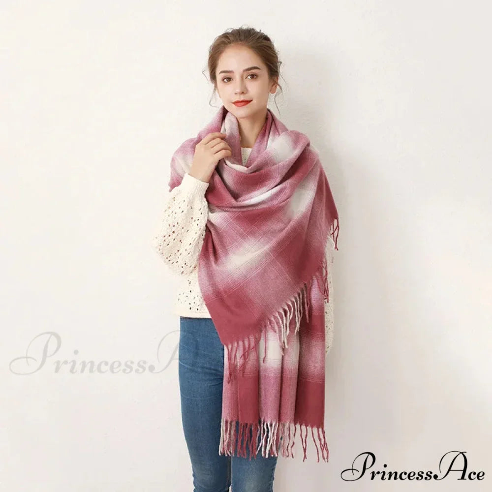 Europe Gradient Plaid Acrylic Cashmere Long Muffler Scarf
