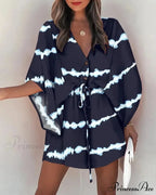 European Stylish Print V-neck Holiday Dress