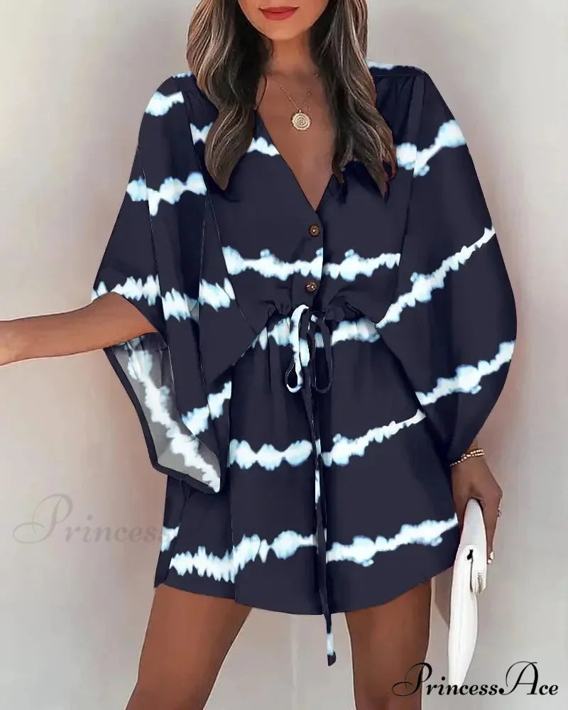 European Stylish Print V-neck Holiday Dress