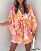 European Stylish Print V-neck Holiday Dress