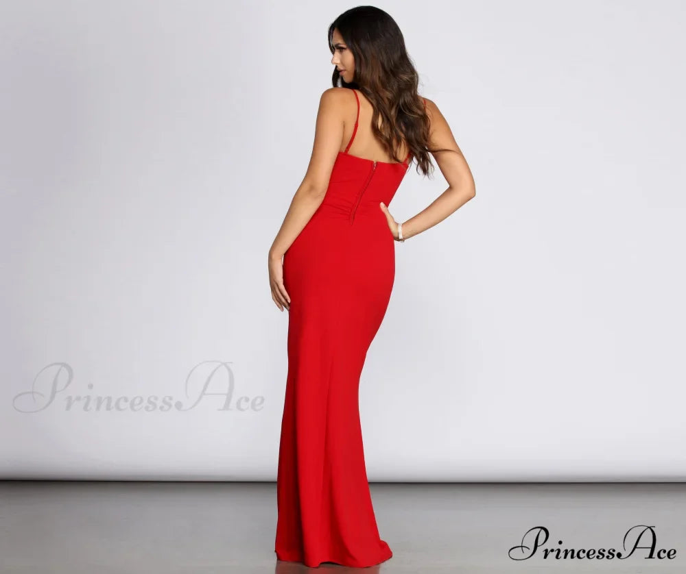 Evanna Formal Stylish Crepe Ruched Dress