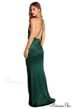 Evelina Plunging Stylish Formal Satin Dress