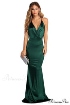Evelina Plunging Stylish Formal Satin Dress
