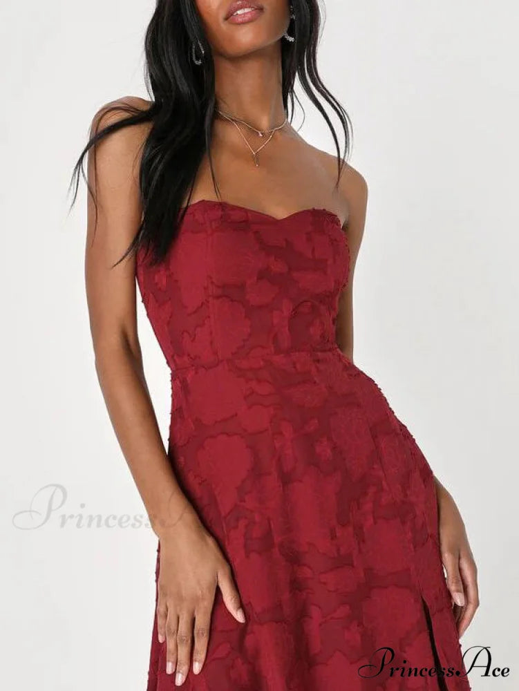 Evening Gown Strapless Slim Graceful Fit Slit Maxi Dress