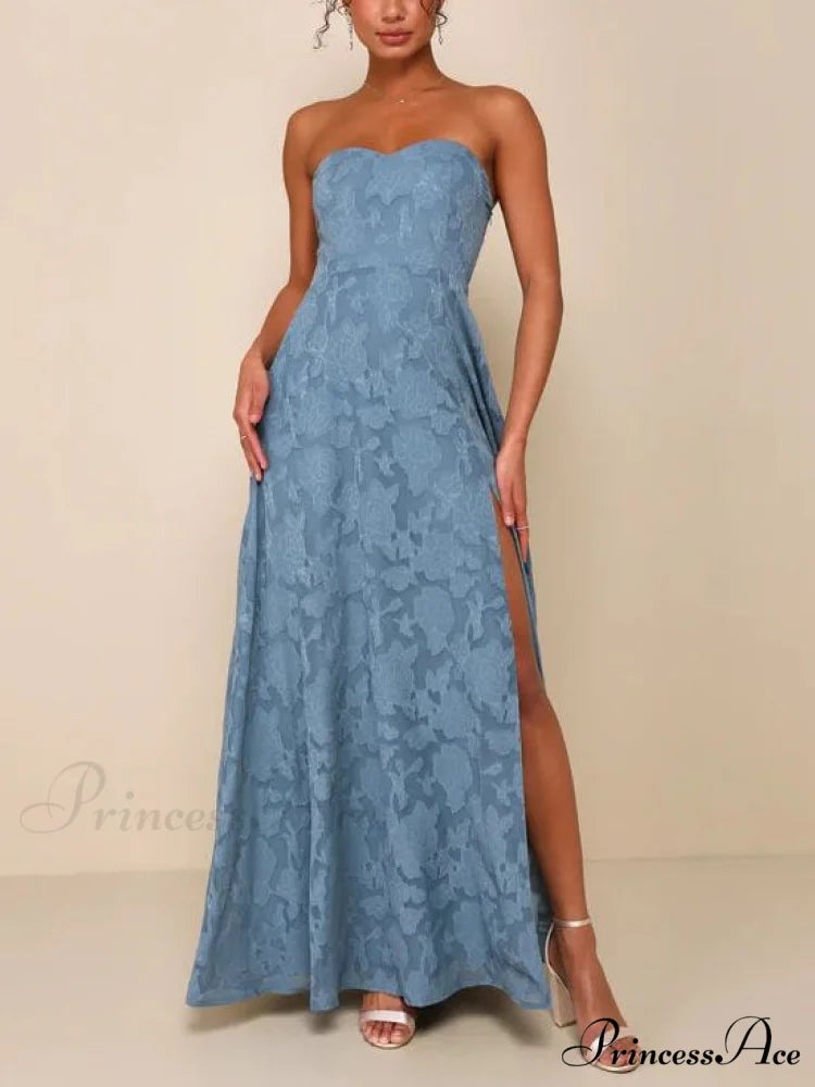 Evening Gown Strapless Slim Graceful Fit Slit Maxi Dress