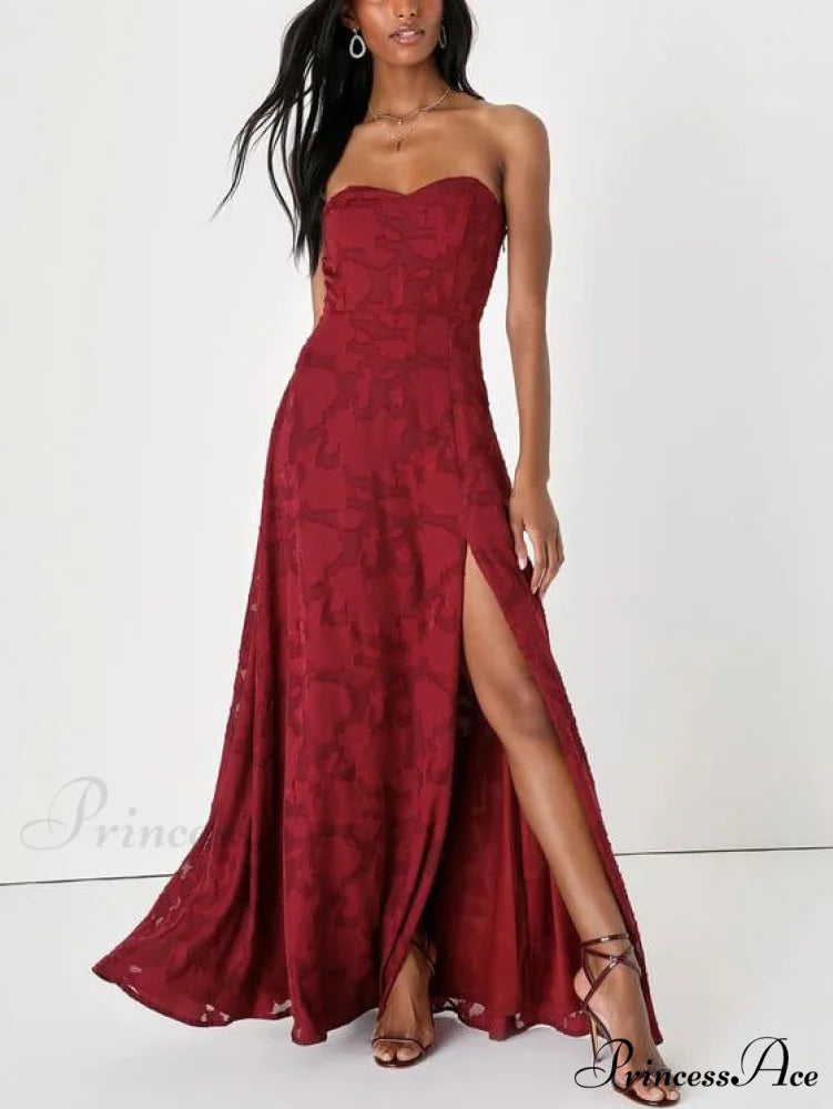 Evening Gown Strapless Slim Graceful Fit Slit Maxi Dress