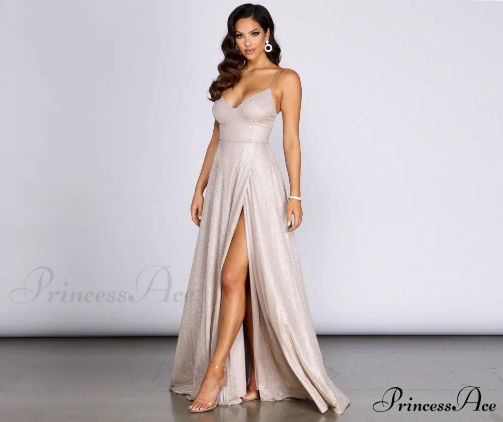 Everly A-Line Stylish Glitter Formal Dress