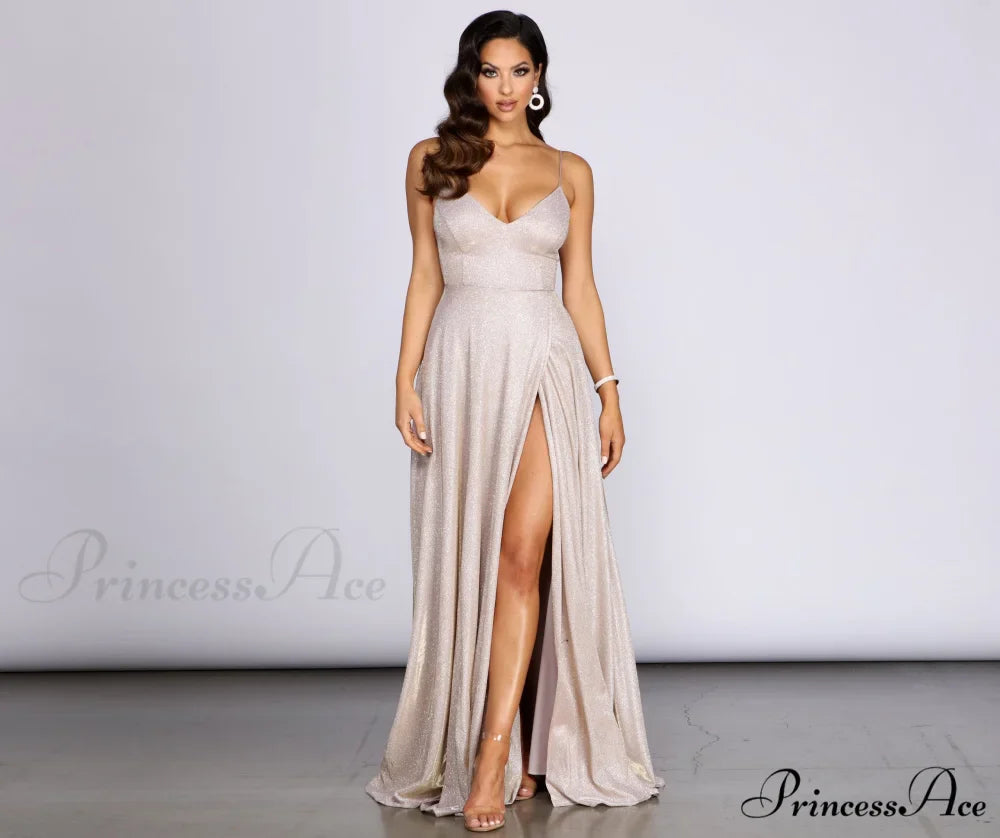 Everly A-Line Stylish Glitter Formal Dress