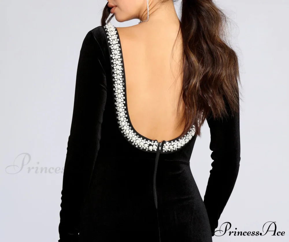 Everly Formal Velvet Charming And Pearl Dress