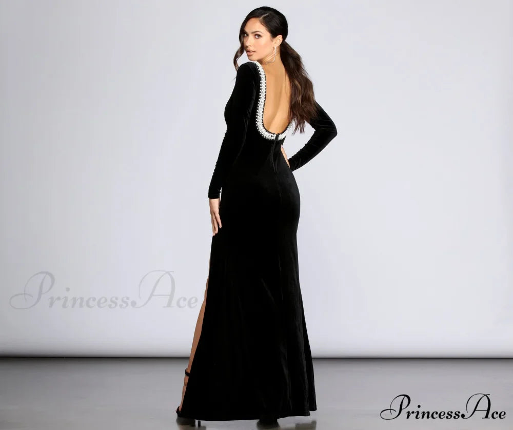 Everly Formal Velvet Charming And Pearl Dress