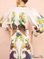 Exquisite And Fun Printed Puff Trendy Sleeves Loose Casual Midi Dress