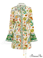 Exquisite And Printed Charming Trumpet Sleeve Mini Dress