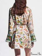 Exquisite And Printed Charming Trumpet Sleeve Mini Dress