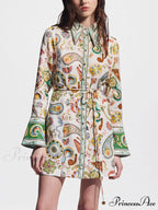 Exquisite And Printed Charming Trumpet Sleeve Mini Dress
